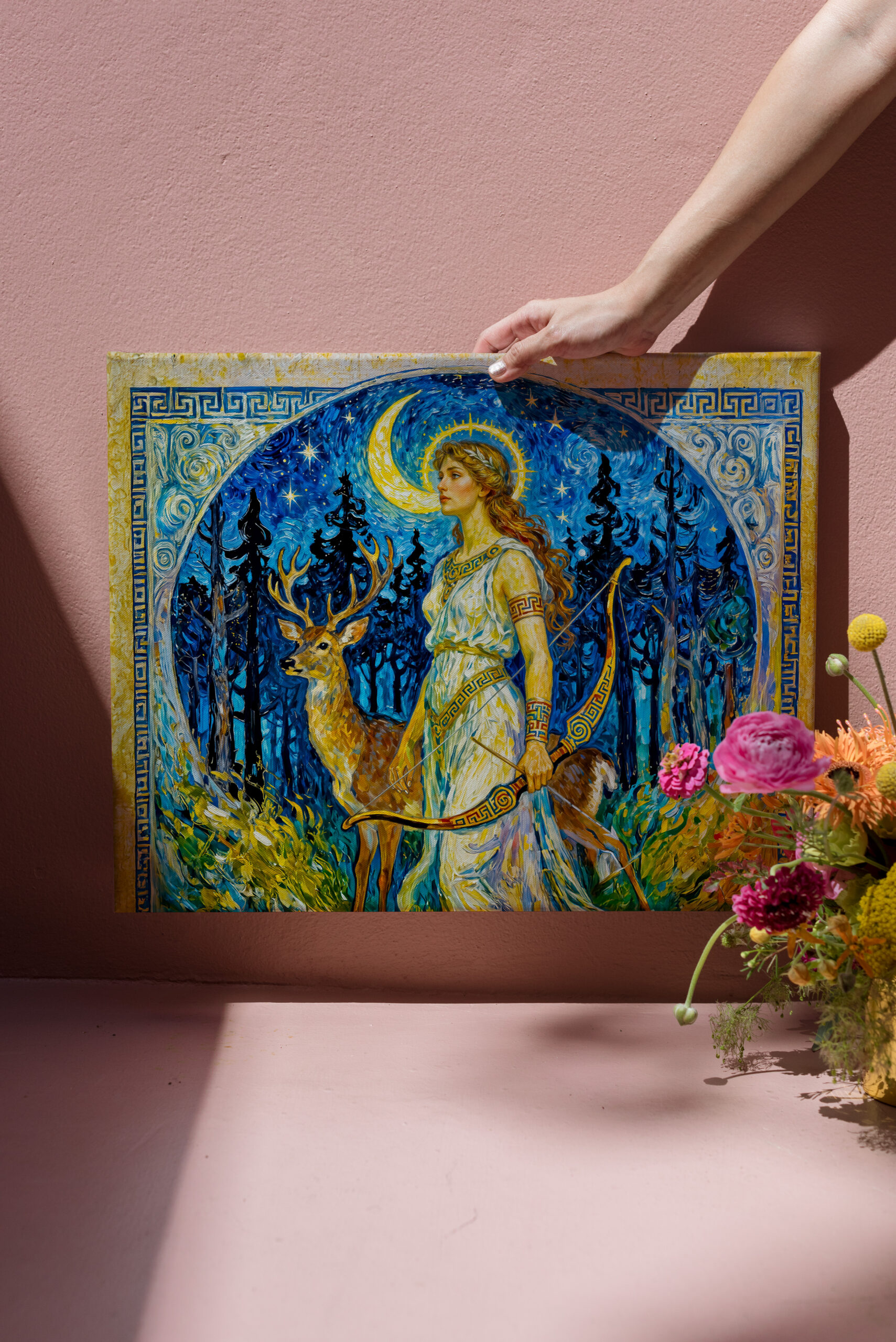 raxxa Canva: Artemis with Deer and Bow in a Starry Forest Night - immagine 3
