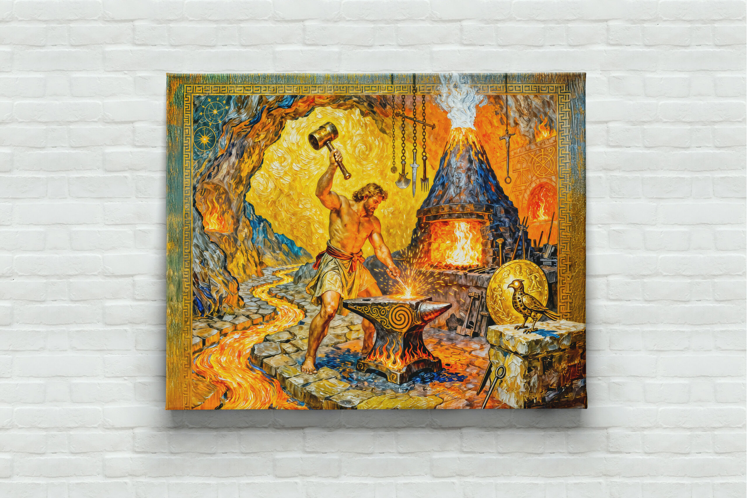 raxxa Canva: Hephaestus in Forge with Hammer, Anvil, Volcano Furnace and Lava Flow – Image 3