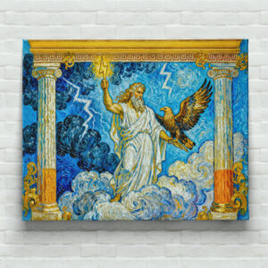 raxxa Canva: Zeus with Eagle and Lightning in Temple Gate Among Clouds