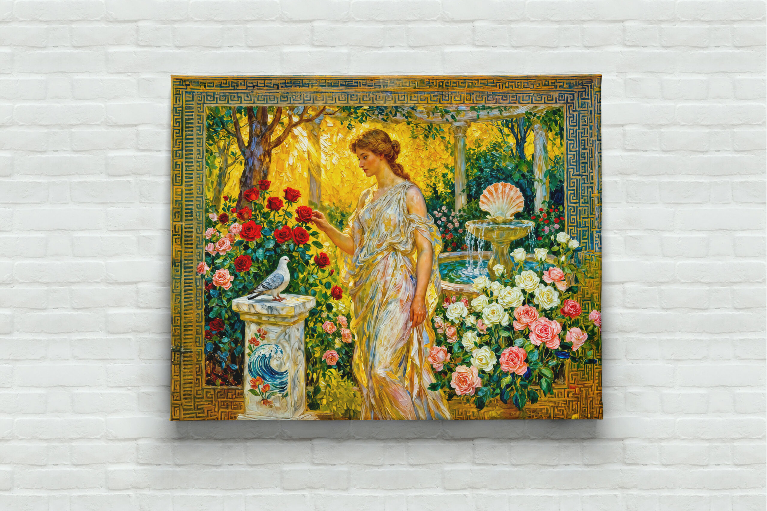 raxxa Canva: Aphrodite in Rose Garden with Fountain, Shell and Dove on Ledge – Bild 2