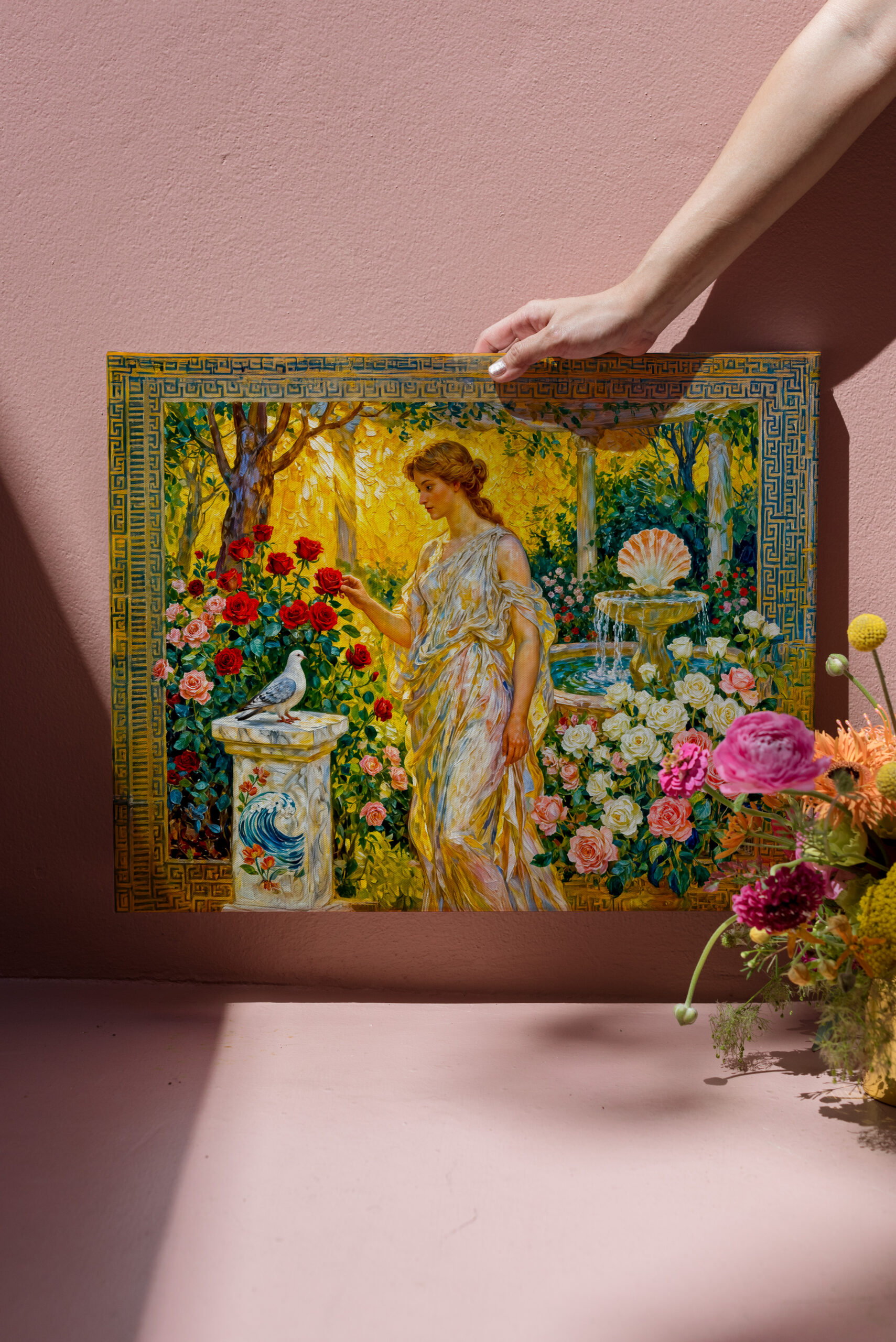 raxxa Canva: Aphrodite in Rose Garden with Fountain, Shell and Dove on Ledge – Bild 3