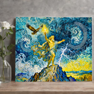 raxxa Canva: Zeus on Stormy Rocks with Lightning Bolt and Eagle Above