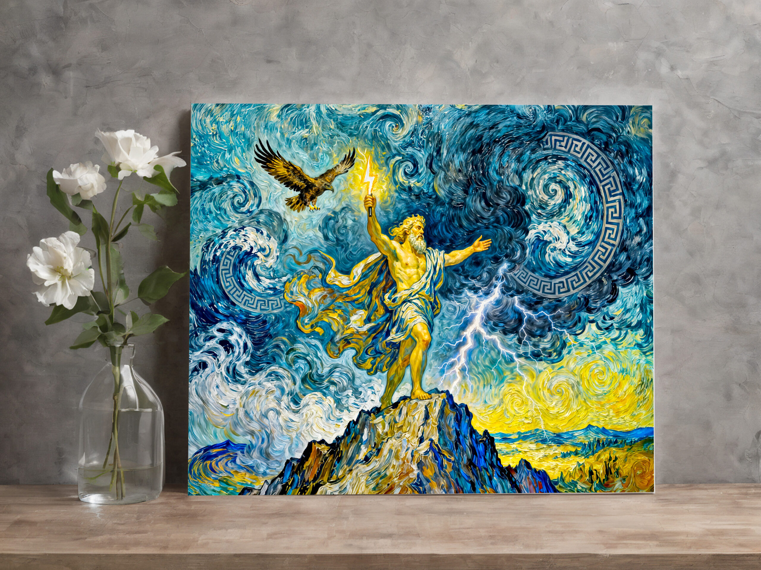 raxxa Canva: Zeus on Stormy Rocks with Lightning Bolt and Eagle Above
