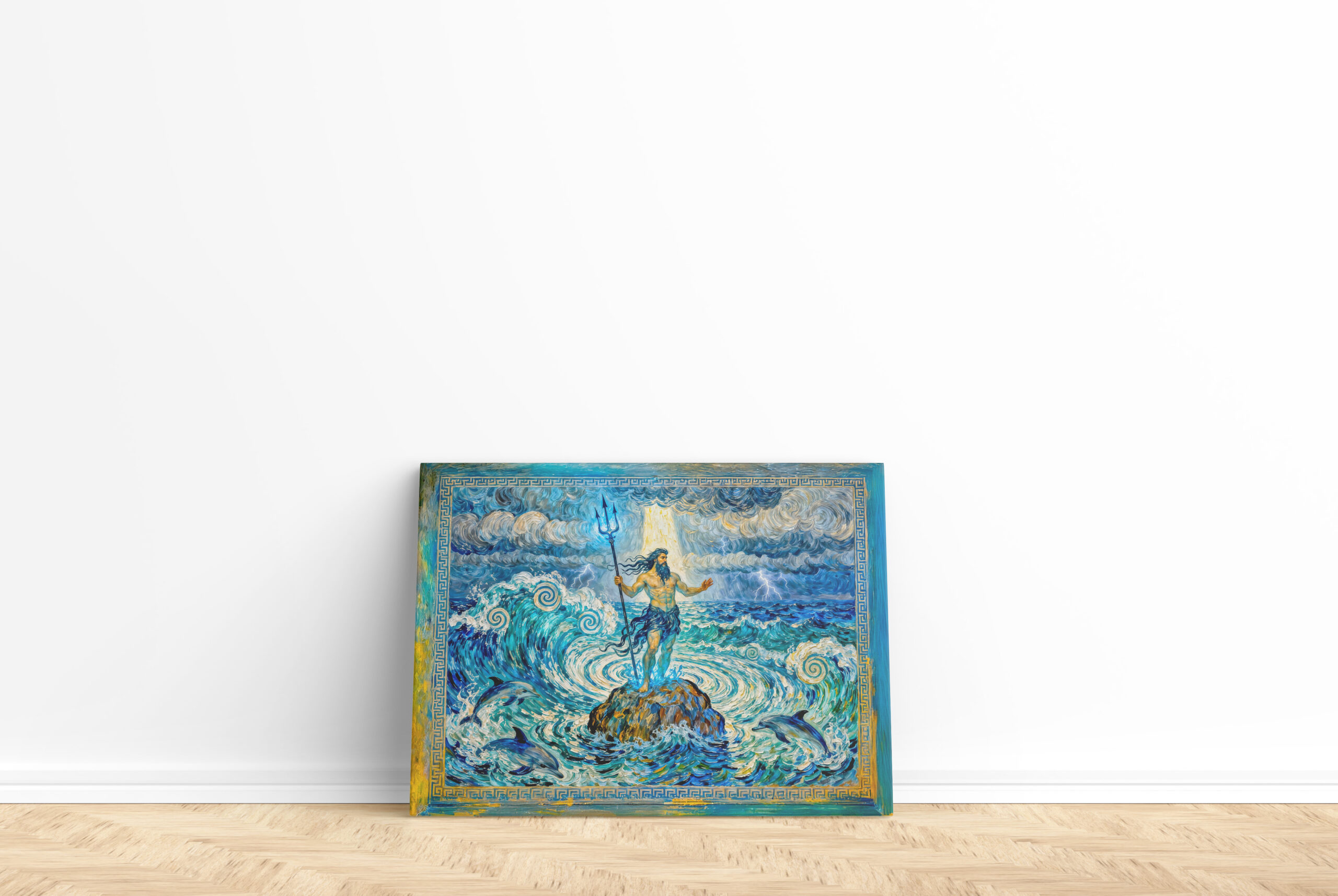 raxxa Canva: Poseidon on Sea Rocks with Trident and Dolphins – Bild 2