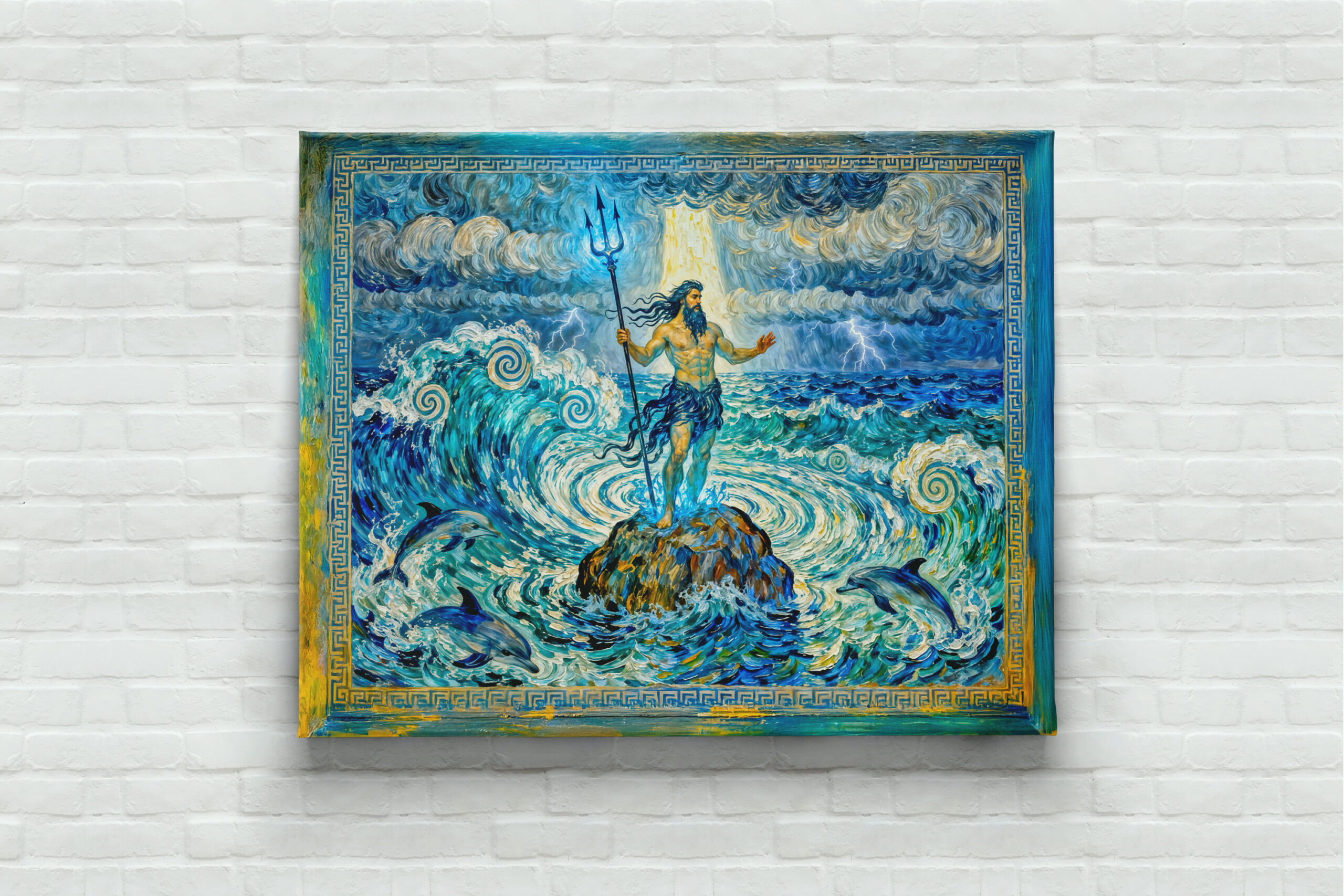 raxxa Canva: Poseidon on Sea Rocks with Trident and Dolphins – Bild 3