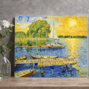 raxxa Canva: Impressionist Lakeside Pier on the Wannsee with Boats and Reflections
