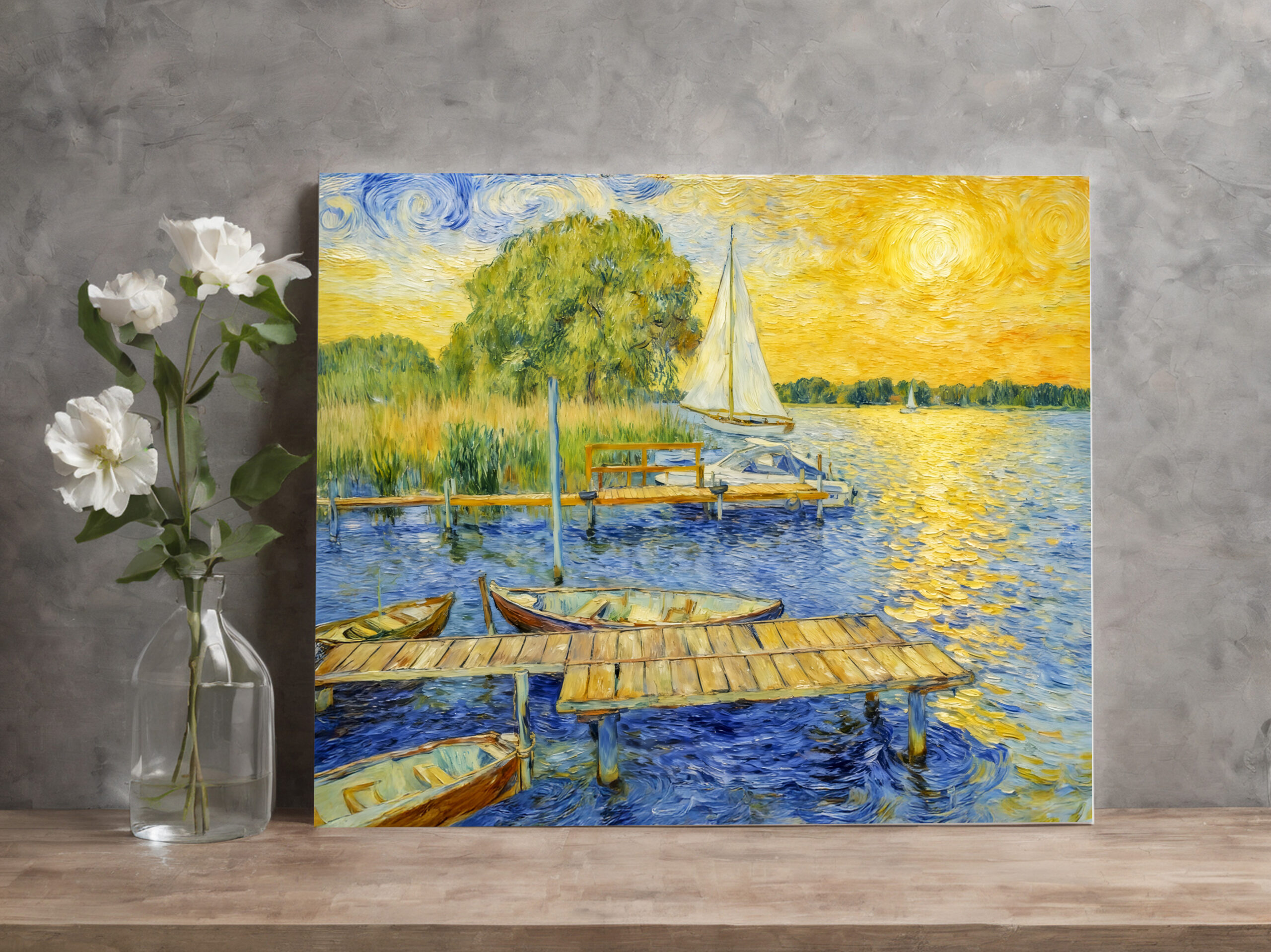 raxxa Canva: Impressionist Lakeside Pier on the Wannsee with Boats and Reflections