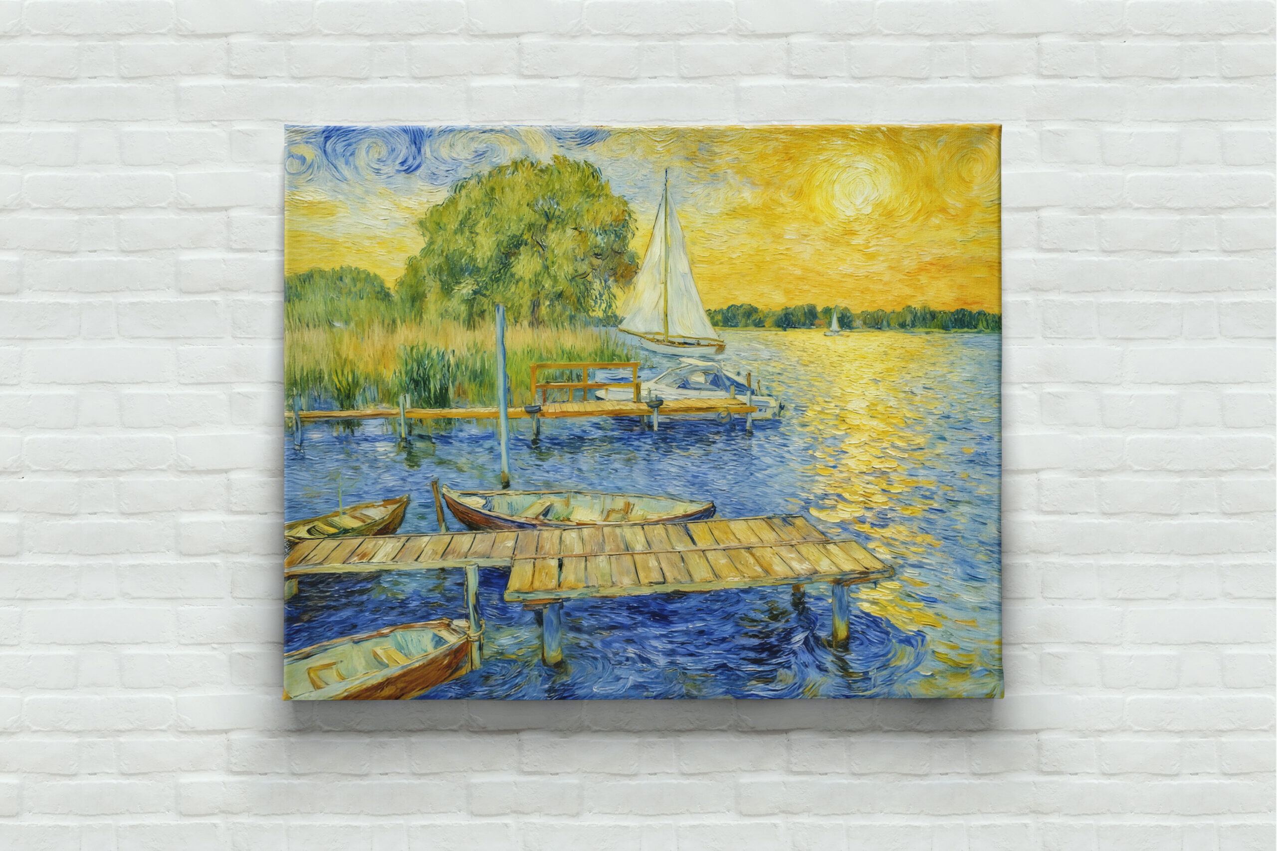 raxxa Canva: Impressionist Lakeside Pier on the Wannsee with Boats and Reflections – Image 3