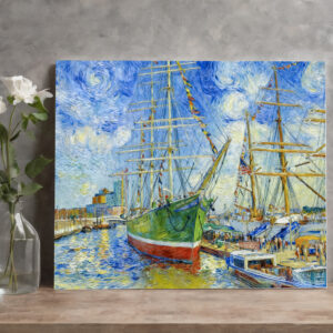 raxxa Canva: Impressionist Tall Ship in Hamburg Harbor with Reflections