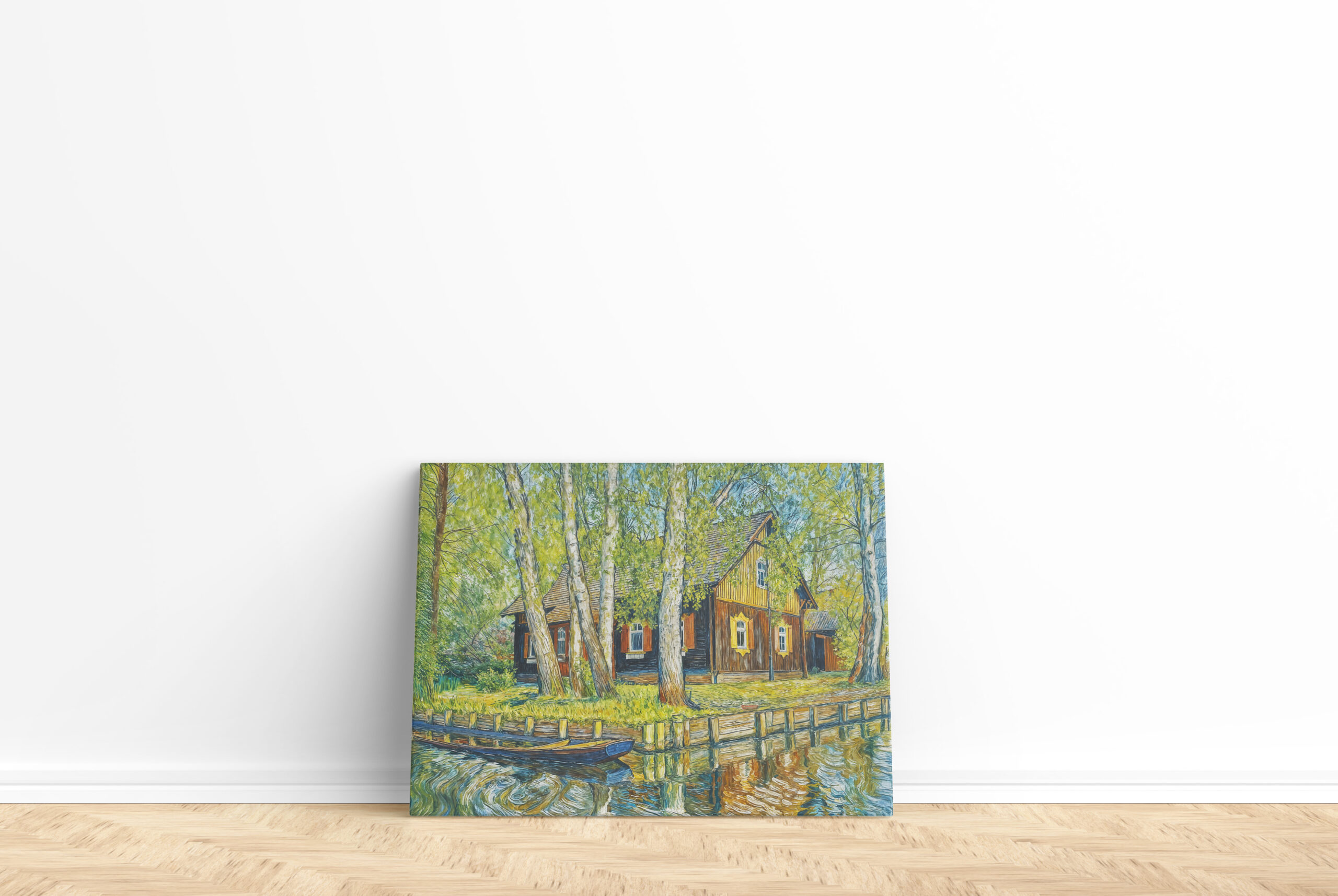 raxxa Canva: Impressionist Spreewald House by a Quiet Canal with Wooden Boat – Bild 2