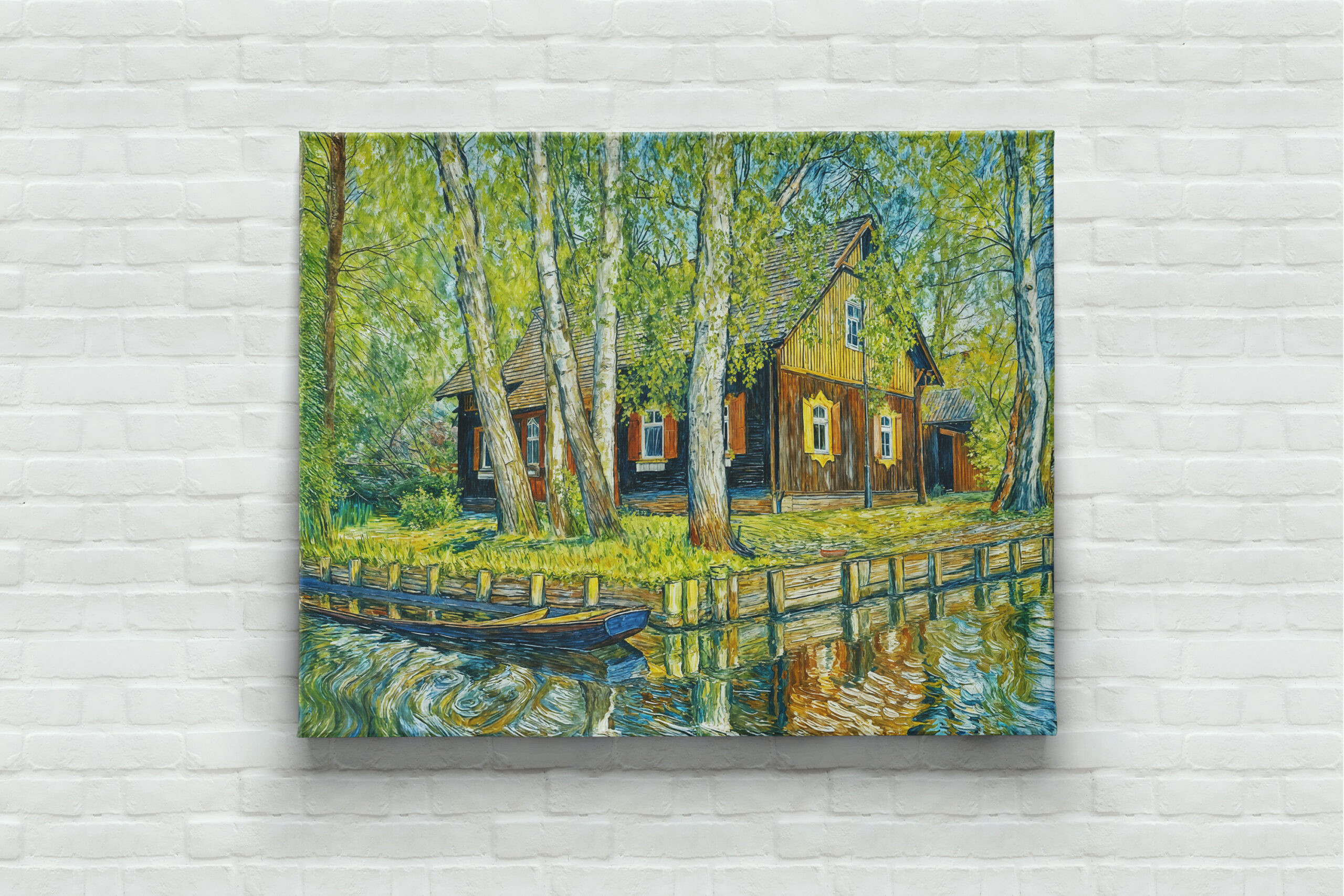 raxxa Canva: Impressionist Spreewald House by a Quiet Canal with Wooden Boat – Bild 3