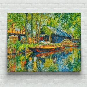 raxxa Canva: Impressionist Spreewald Farmhouse with Wooden Boat by the Canal