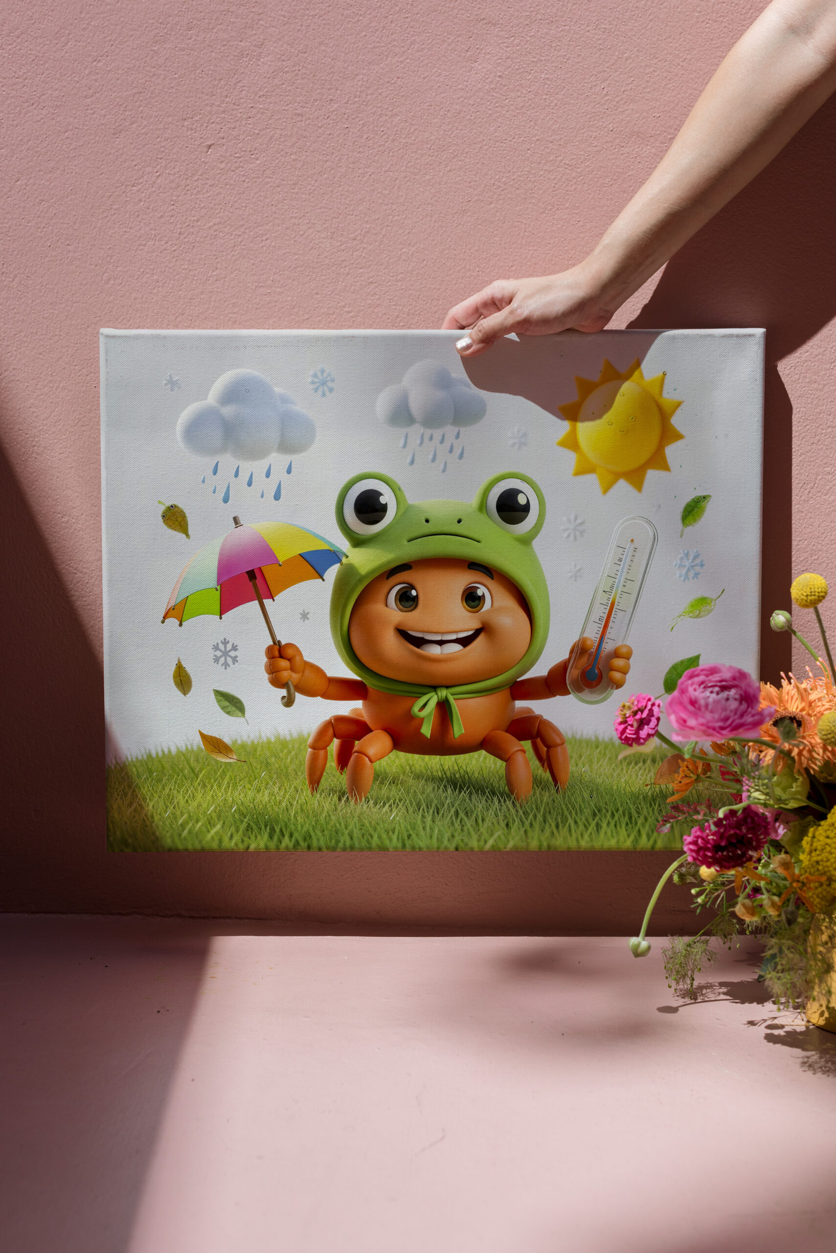raxxa Canva: Weather Crab Measuring Climate With Rainbow Umbrella