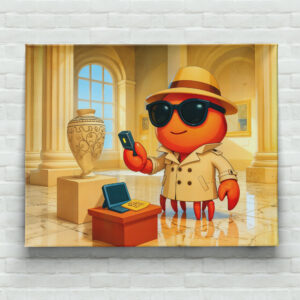 raxxa Canva: Spy Crab Analyzing Data In Museum Exhibit