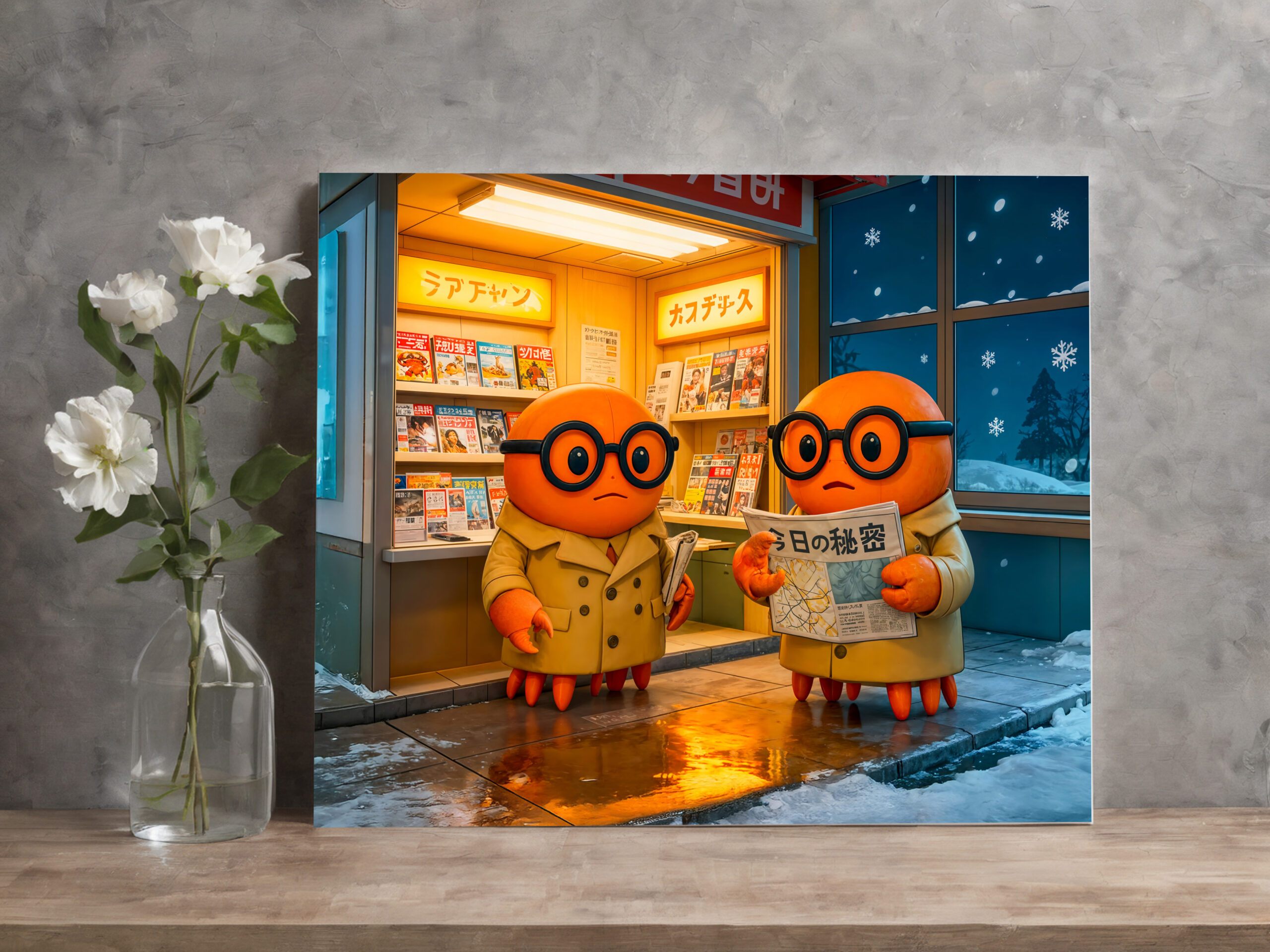 raxxa Canva: Spy Crabs Investigating Colorful Japanese Newsstand Scene – Bild 2