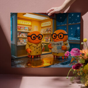raxxa Canva: Spy Crabs Investigating Colorful Japanese Newsstand Scene