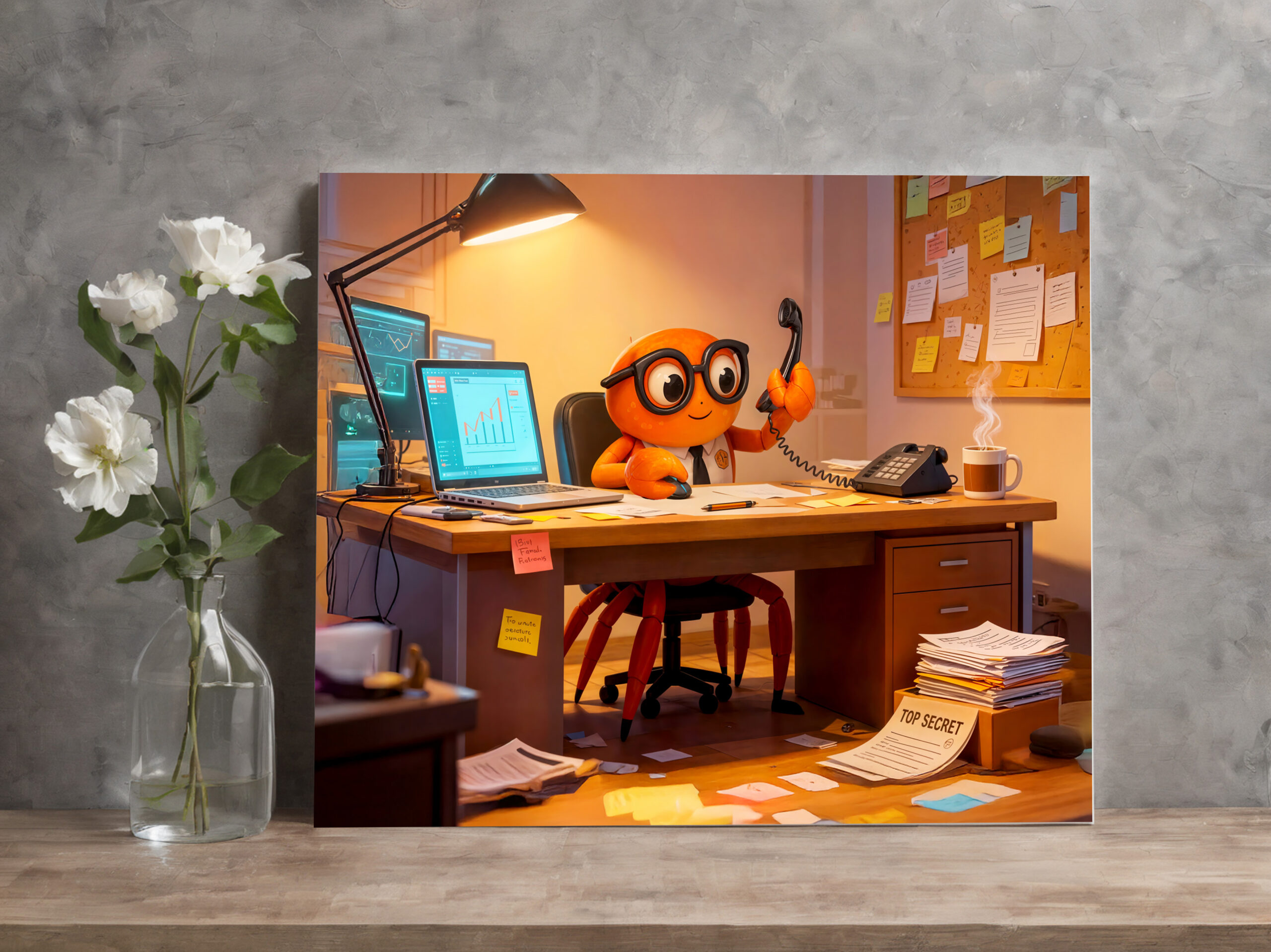 raxxa Canva: Spy Crab Coordinating Mission Work At Desk