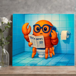 raxxa Canva: Funny Spy Crab Reading Tech News Magazine