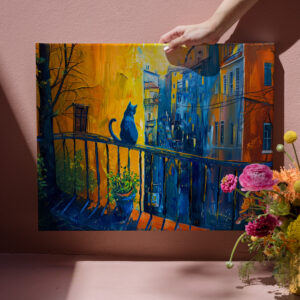 raxxa Canva: Cat is sitting on Balcony Railing