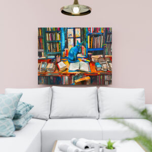 raxxa Canva: Cat sitting Among Open Books on table
