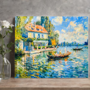 raxxa Canva: Impressionist Garden Art Mug Lakeside House with Boats