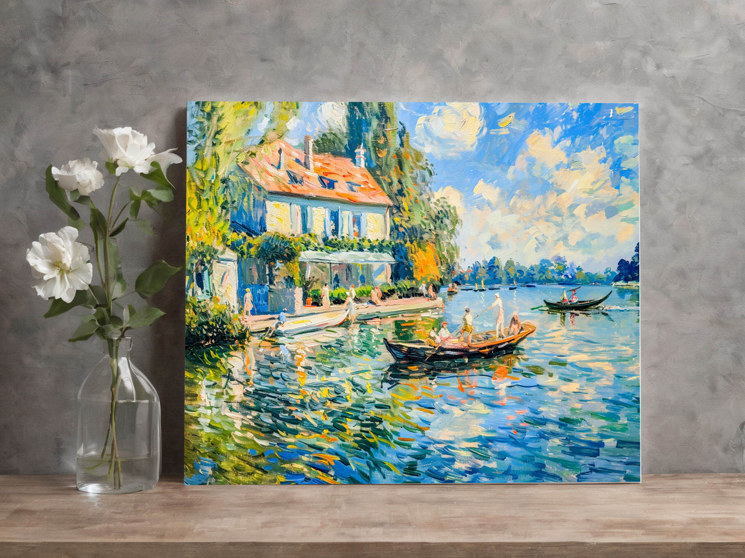 raxxa Canva: Impressionist Garden Art Mug Lakeside House with Boats