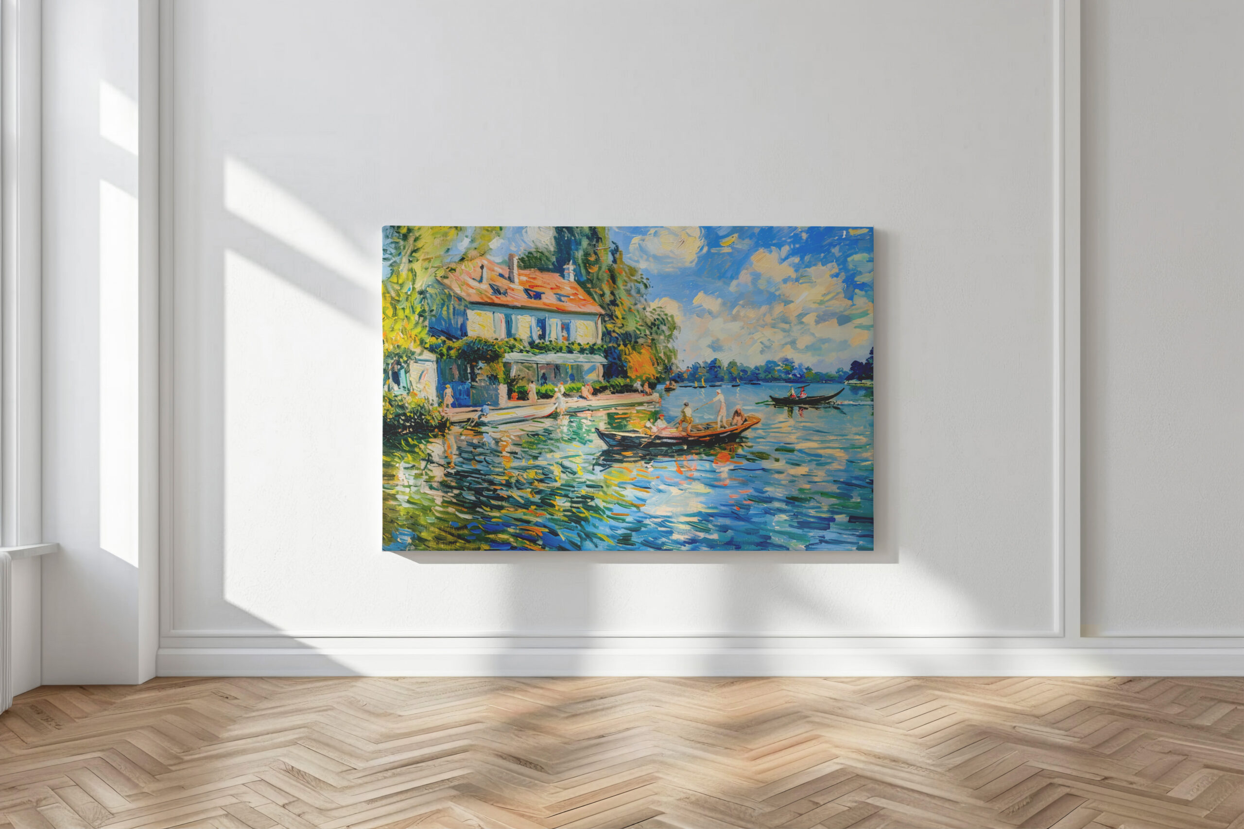raxxa Canva: Impressionist Garden Art Mug Lakeside House with Boats – Bild 3
