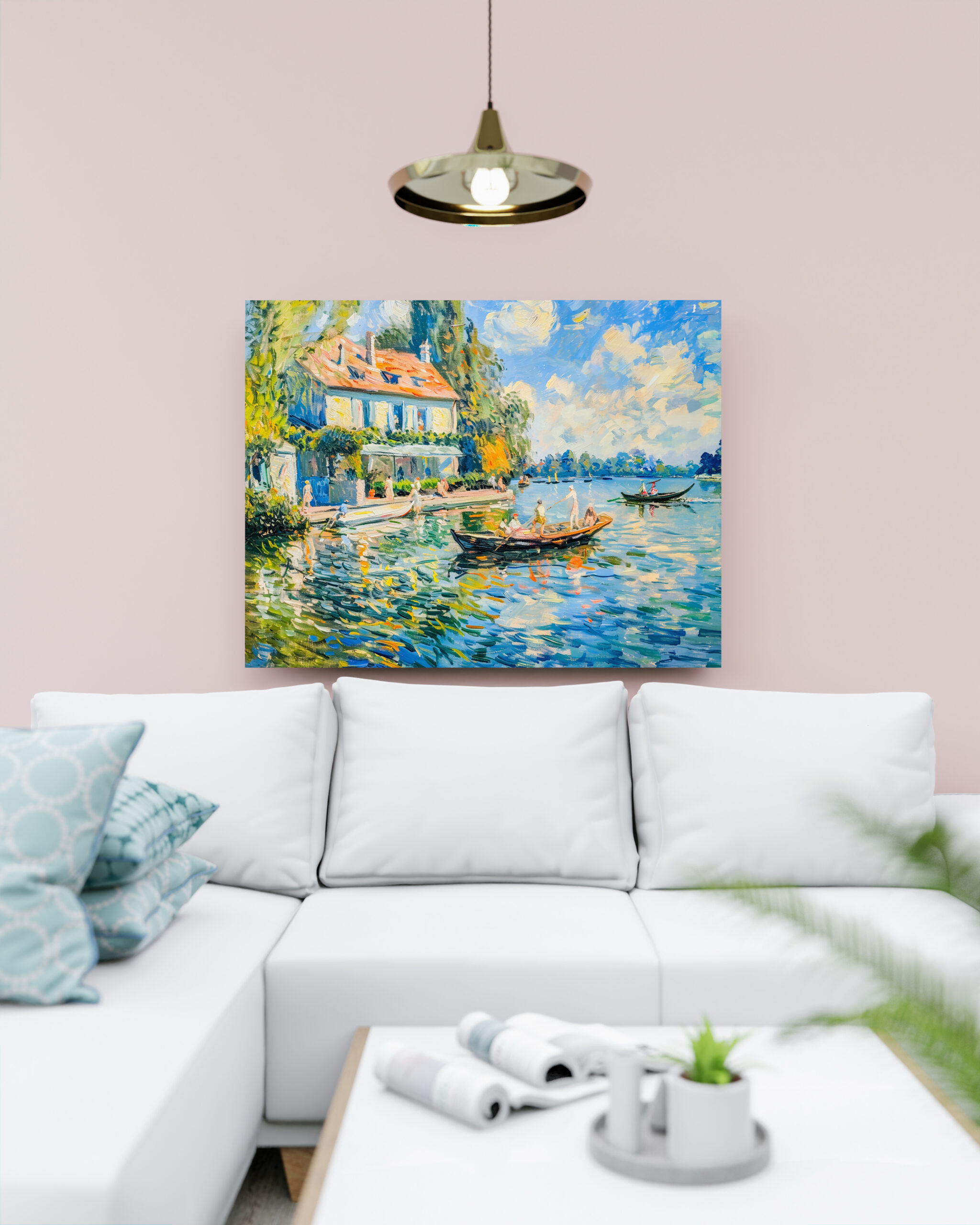 raxxa Canva: Impressionist Garden Art Mug Lakeside House with Boats – Bild 2
