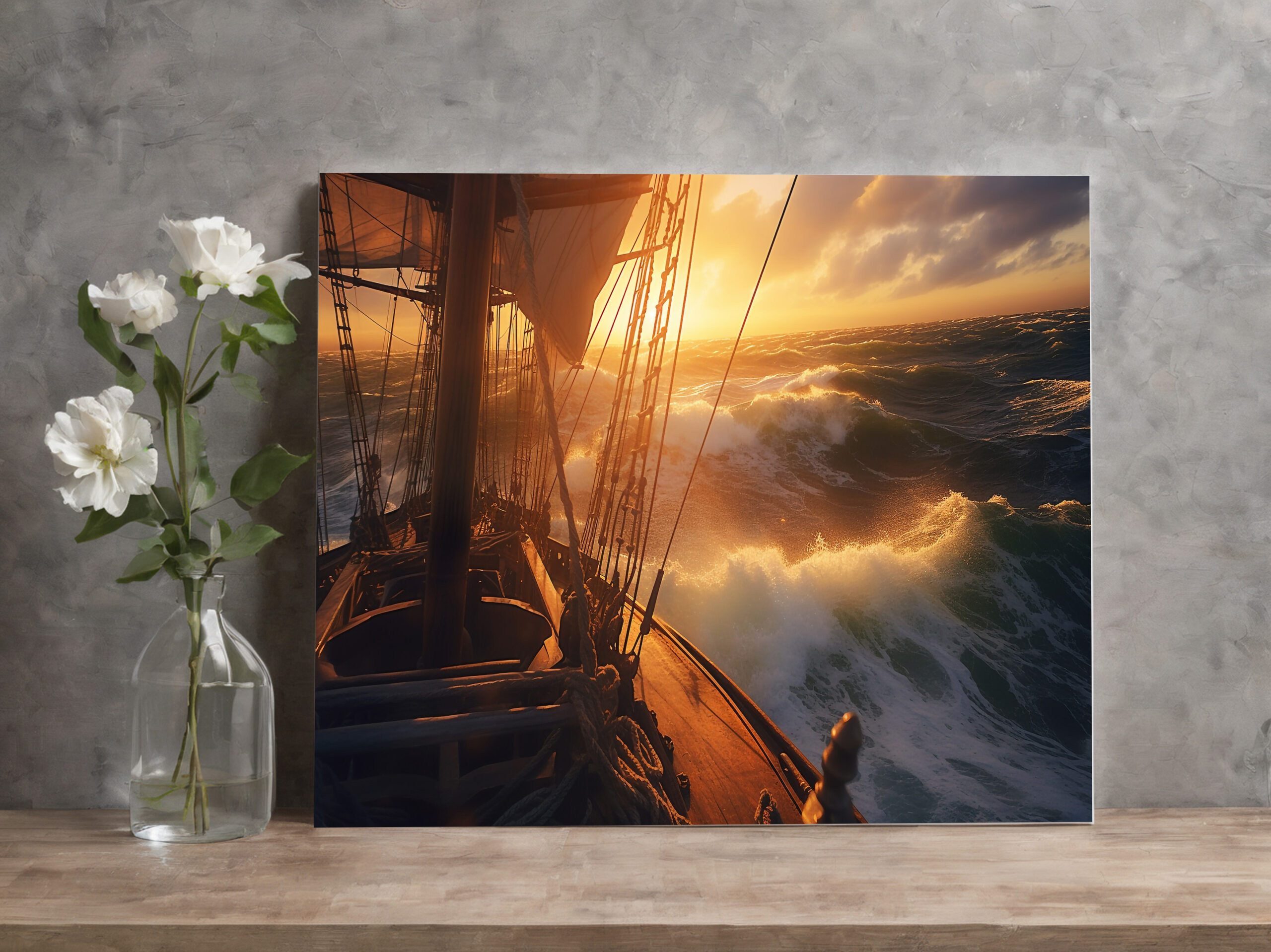 raxxa Canva: Segelschiff im Sonnenuntergang mit hohen Wellen - immagine 3