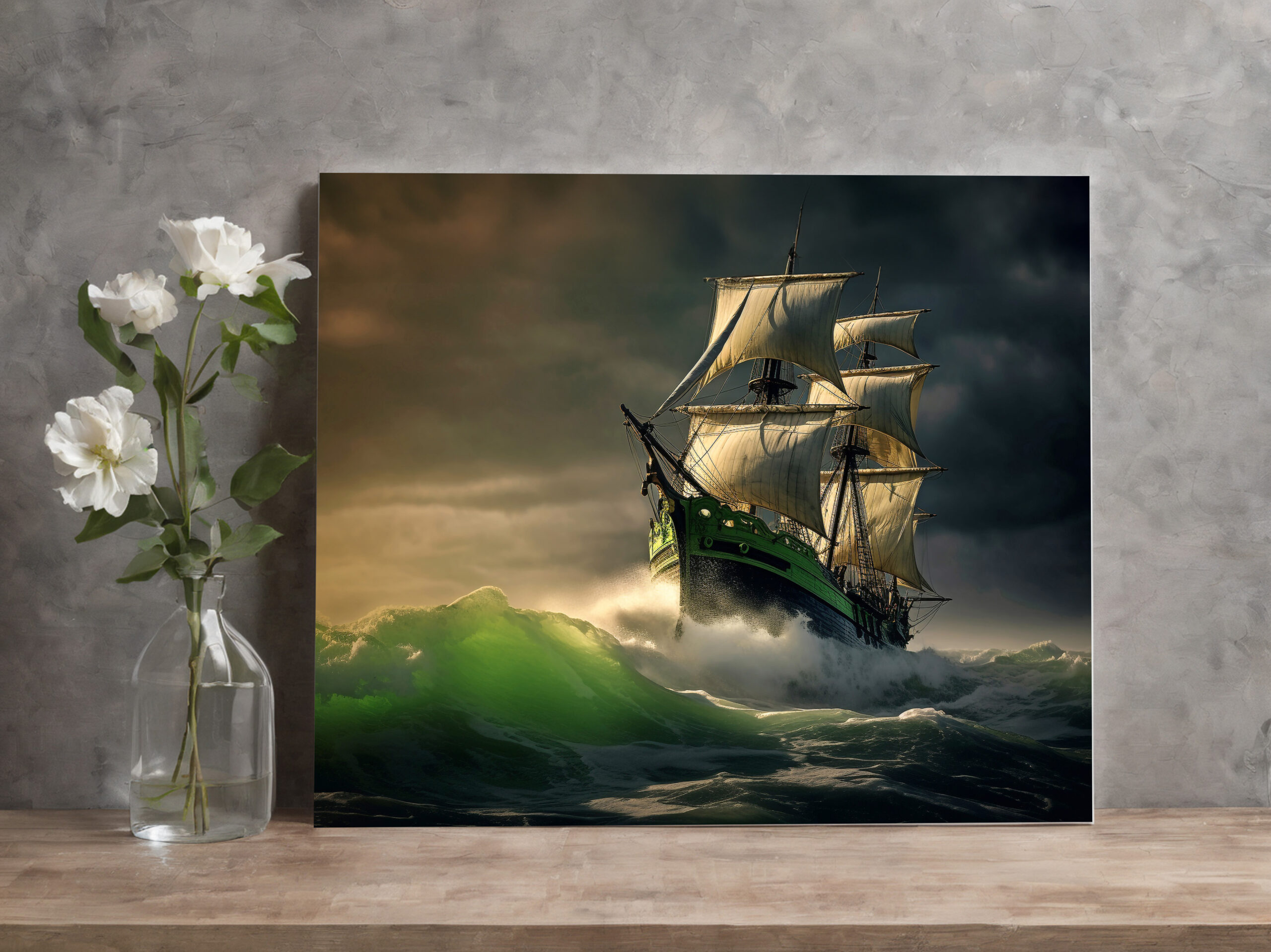 raxxa Canva: Segelschiff in grünen Wellen