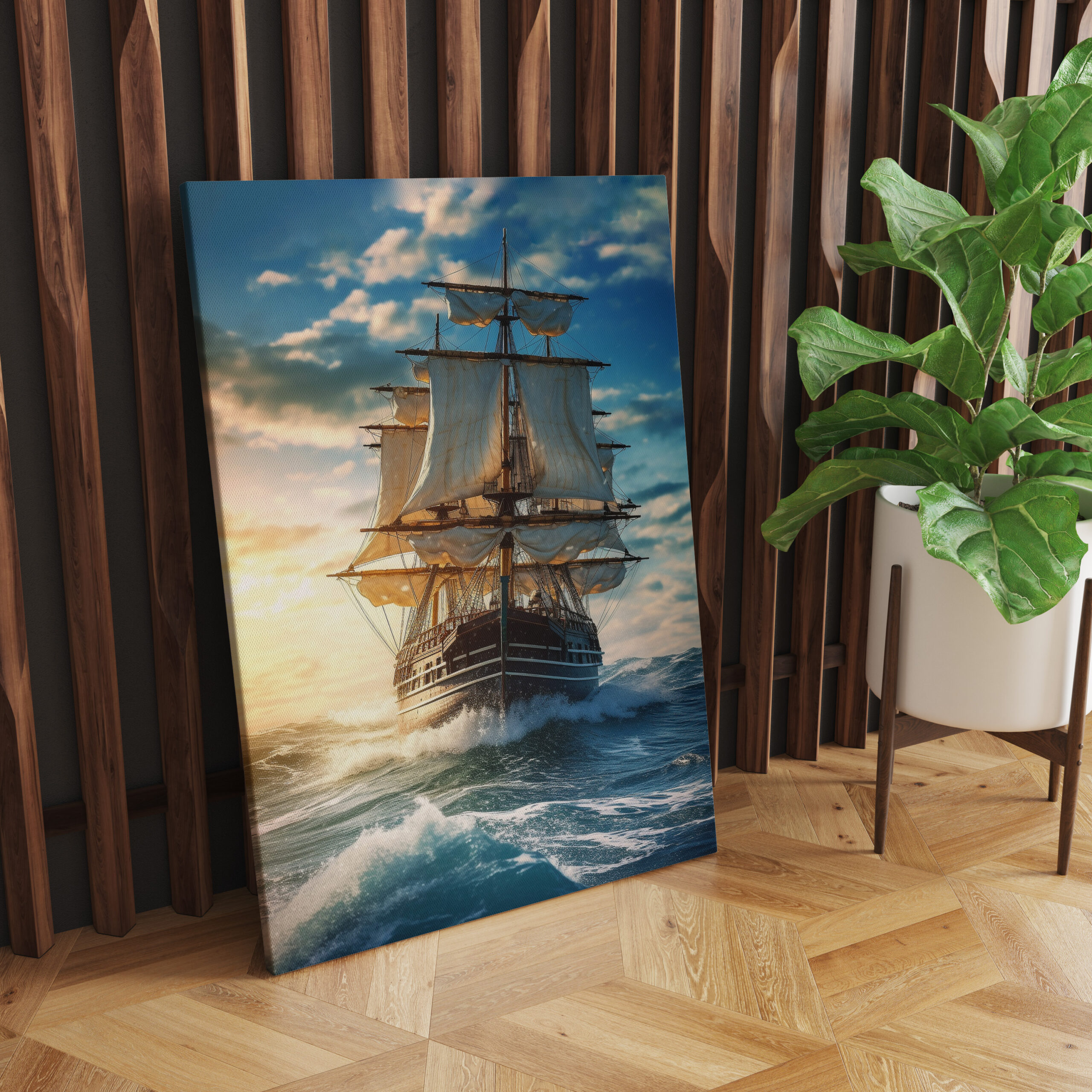 raxxa Canva: Segelschiff im Sonnenuntergang mit rauhen Wellen – Bild 3