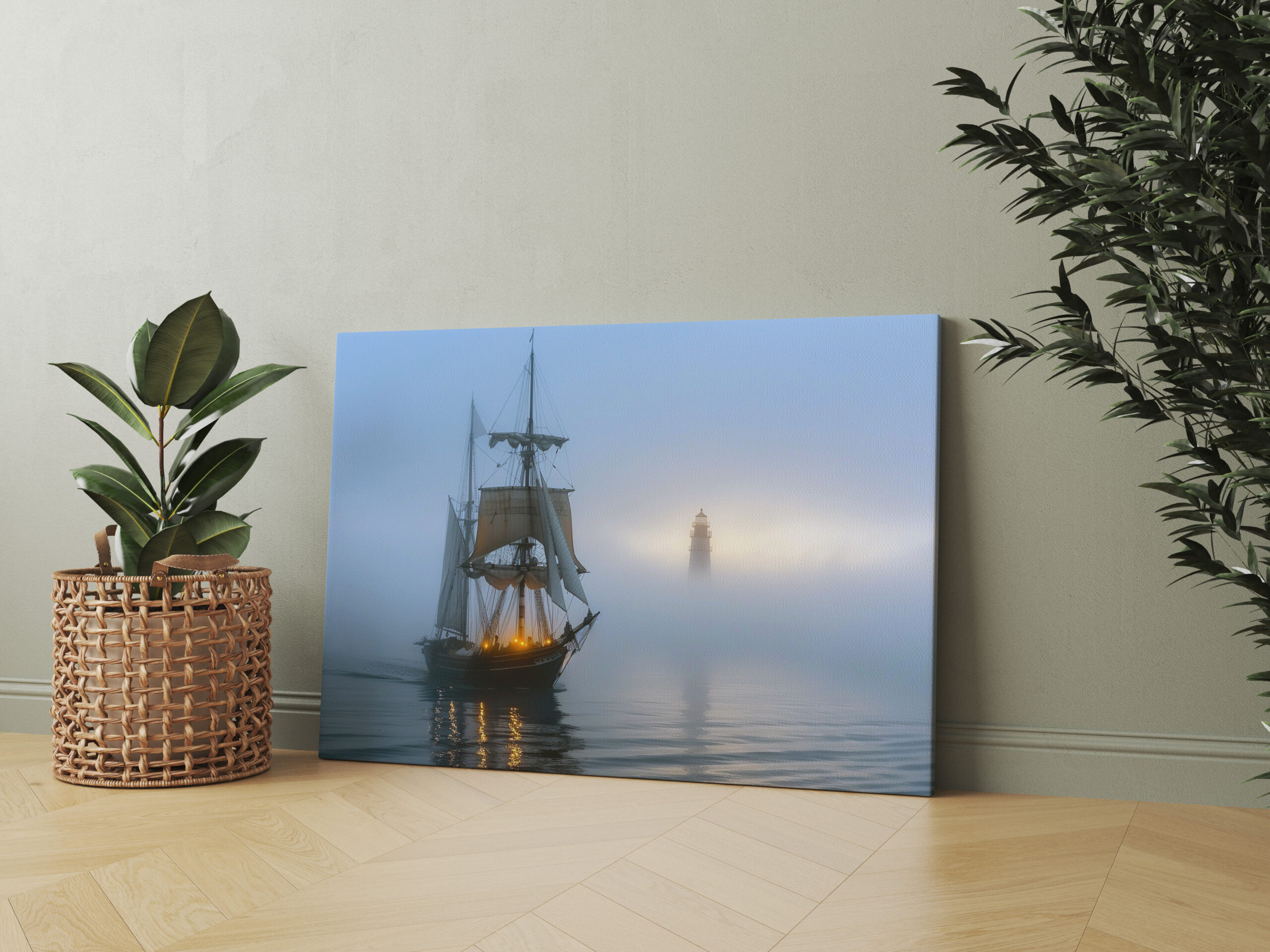 raxxa Canva: Segelschiff und Leuchtturm im Nebel - Imagen 2