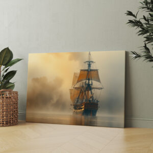 raxxa Canva: Historisches Segelschiff an der Küste im Nebel