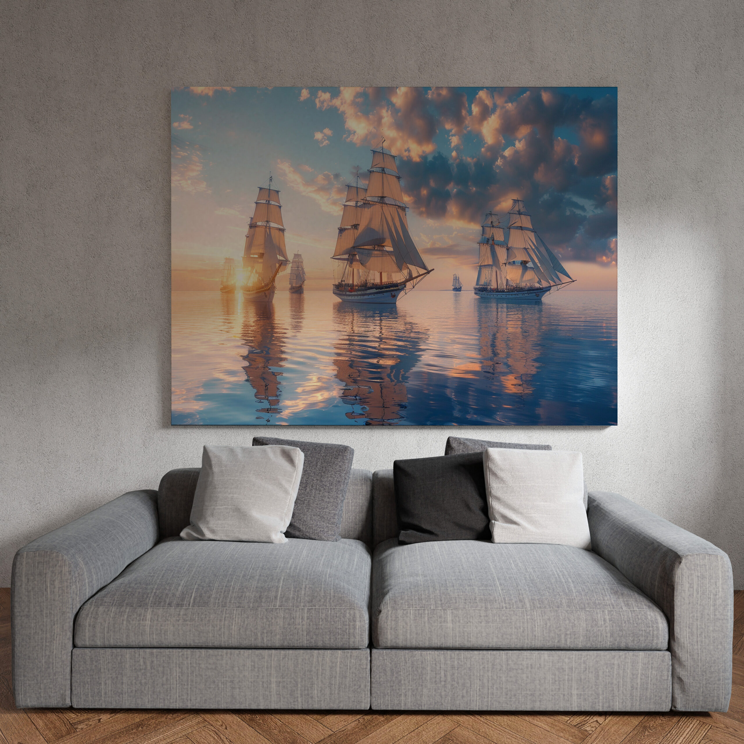 raxxa Canva: Mehrere historische Segelschiffe im Sonnenuntergang – Bild 2