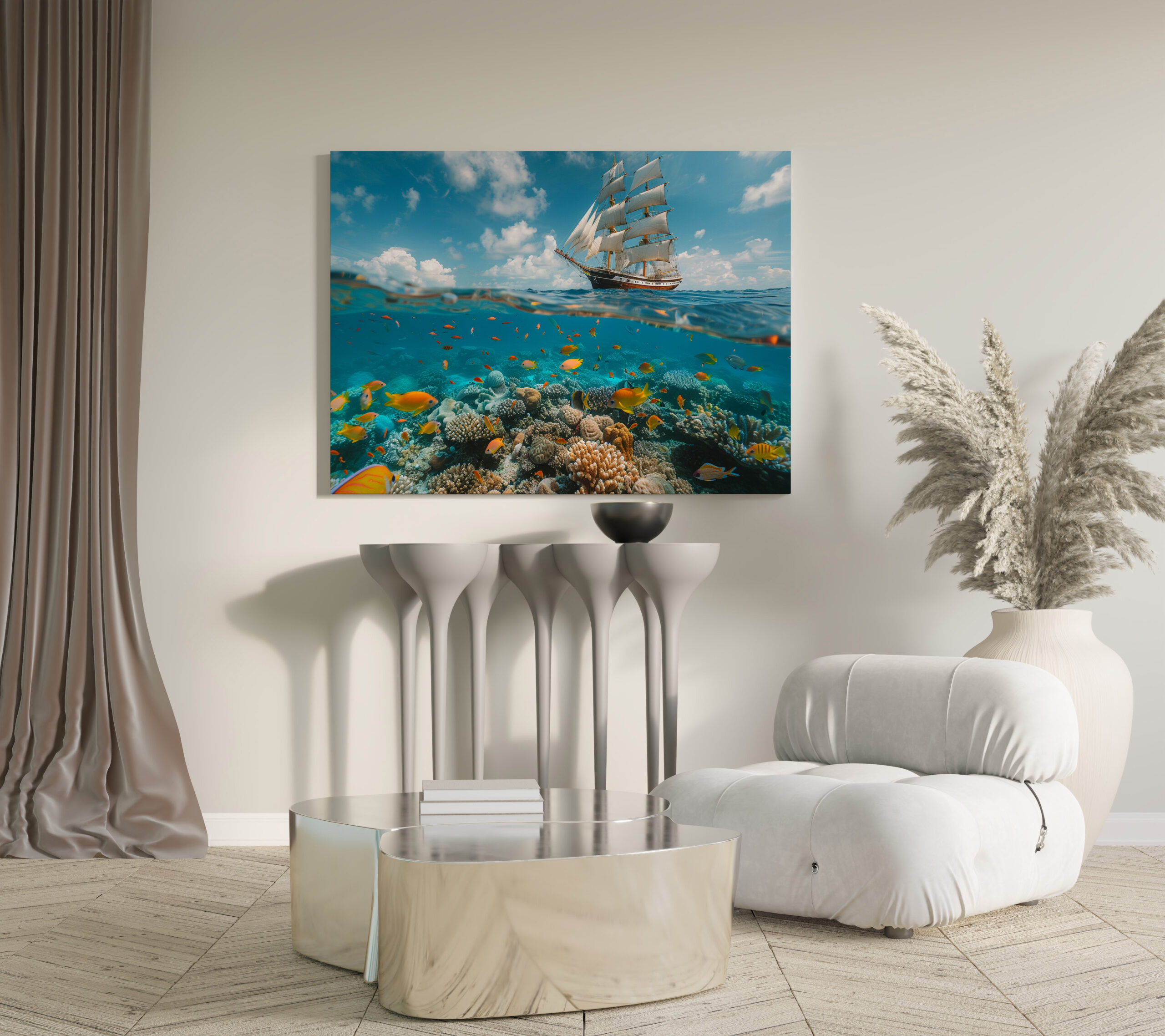 raxxa Canva: Segelschiff und Korallen mit Fischen