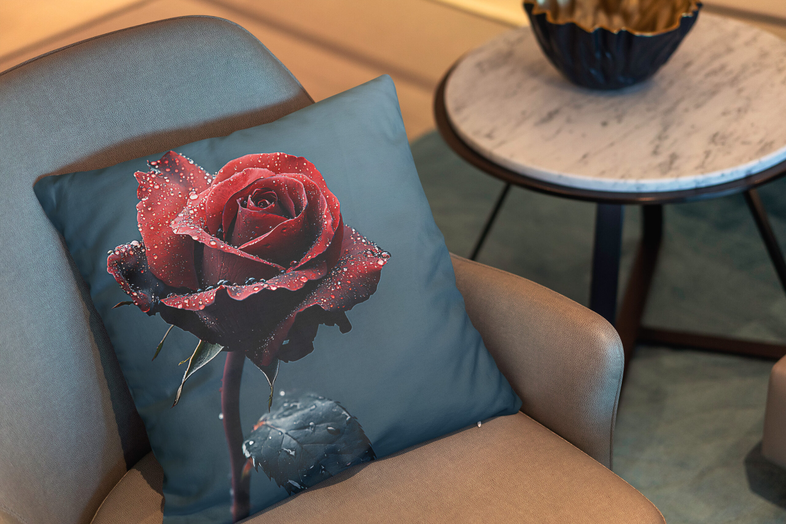Kissen: Rose mit Wassertropfen auf den Blütenblättern - immagine 2