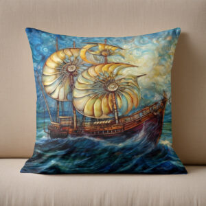 Kissen: Fantastical Nautilus Ship in Swirling Ocean