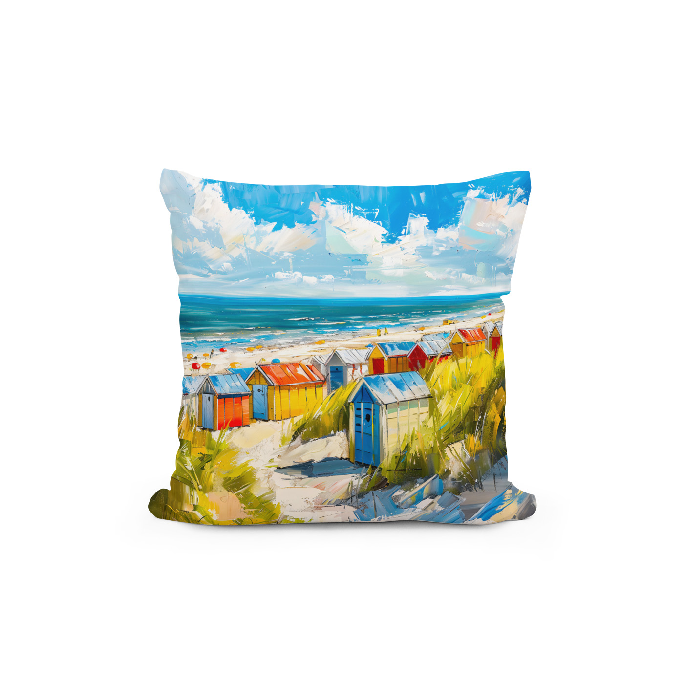 Kissen: Beach Huts by the Sea in Holland Painting – Image 2