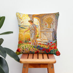 Kissen: Demeter Sowing Grain by Field Altar Among Poppies and Ripe Wheat