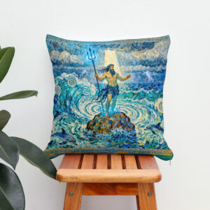 Kissen: Poseidon on Sea Rocks with Trident and Dolphins