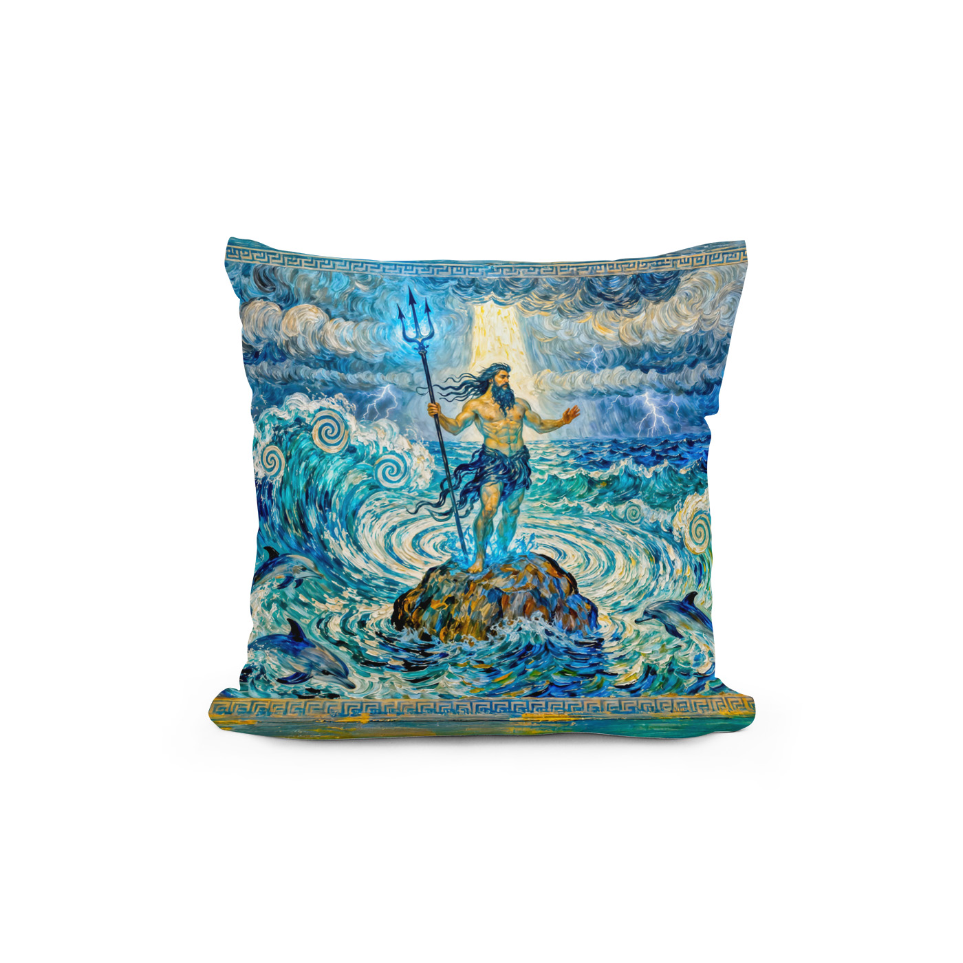 Kissen: Poseidon on Sea Rocks with Trident and Dolphins – Bild 2