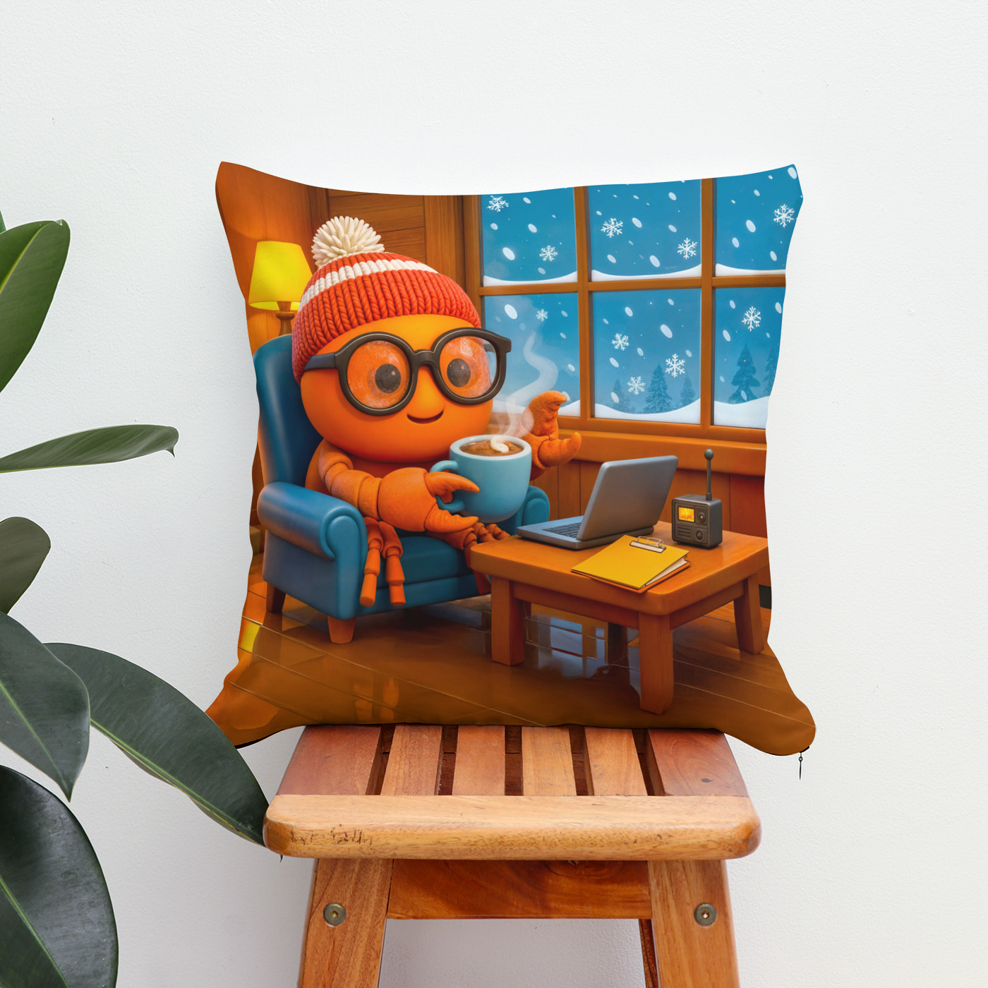 Kissen: Spy Crab Working Warm Indoors With Coffee – Bild 2