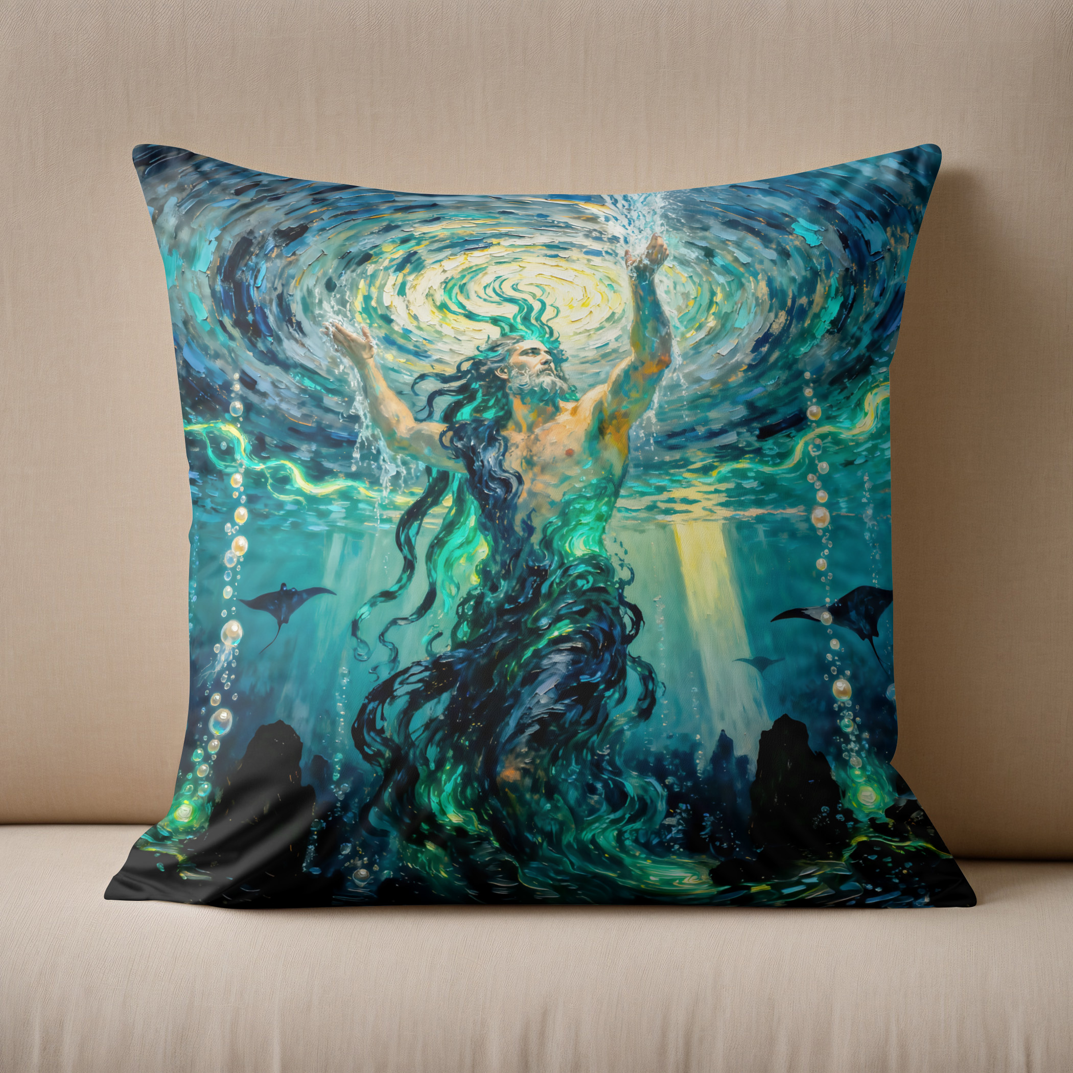 Kissen: Okeanos Primordial Titan of the Ocean from Greek Mythology