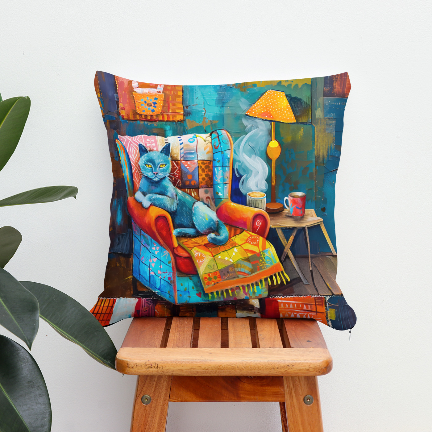 Kissen: Cartoon Cozy Cat in Armchair - immagine 2