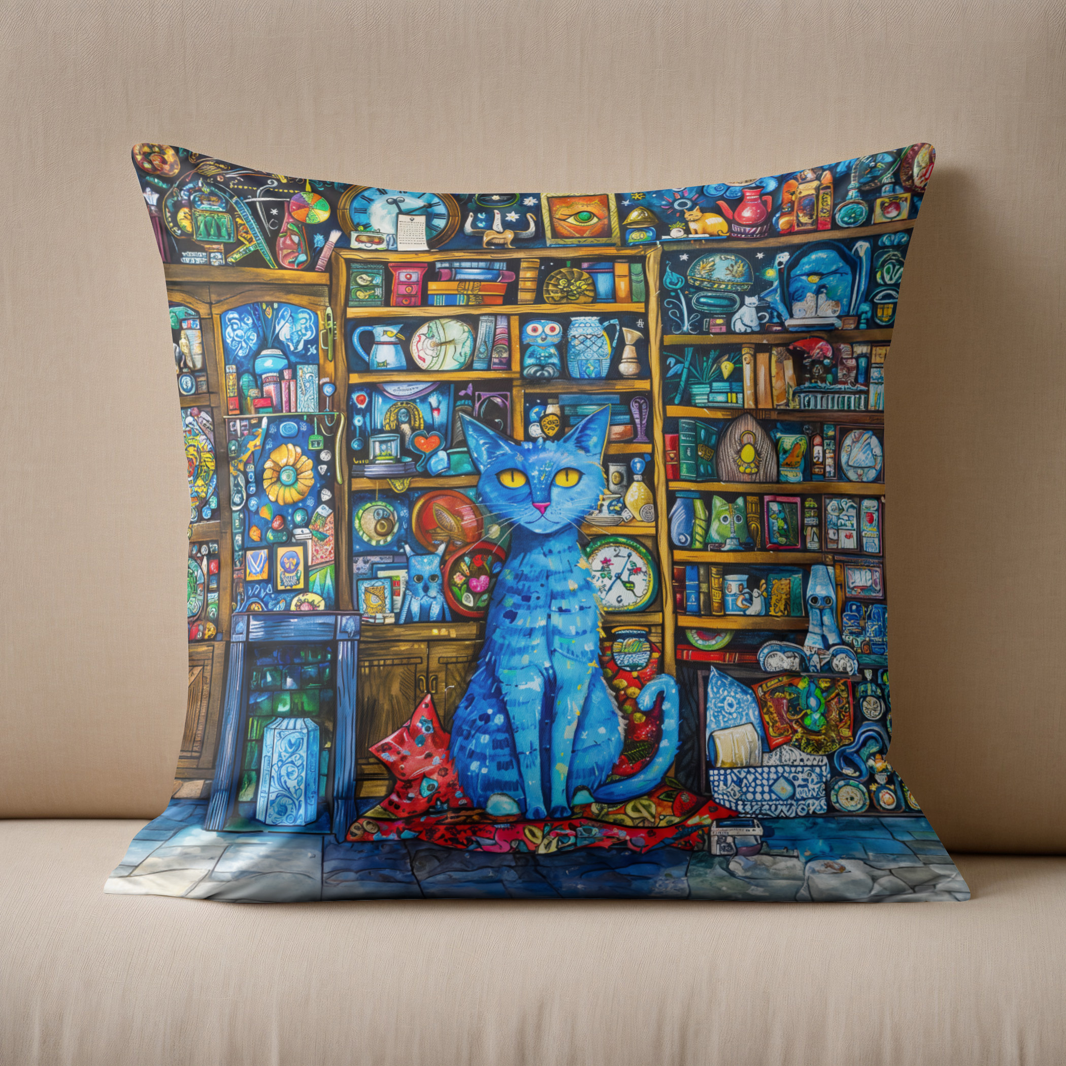 Kissen: Blue Cat by Colorful Shelf