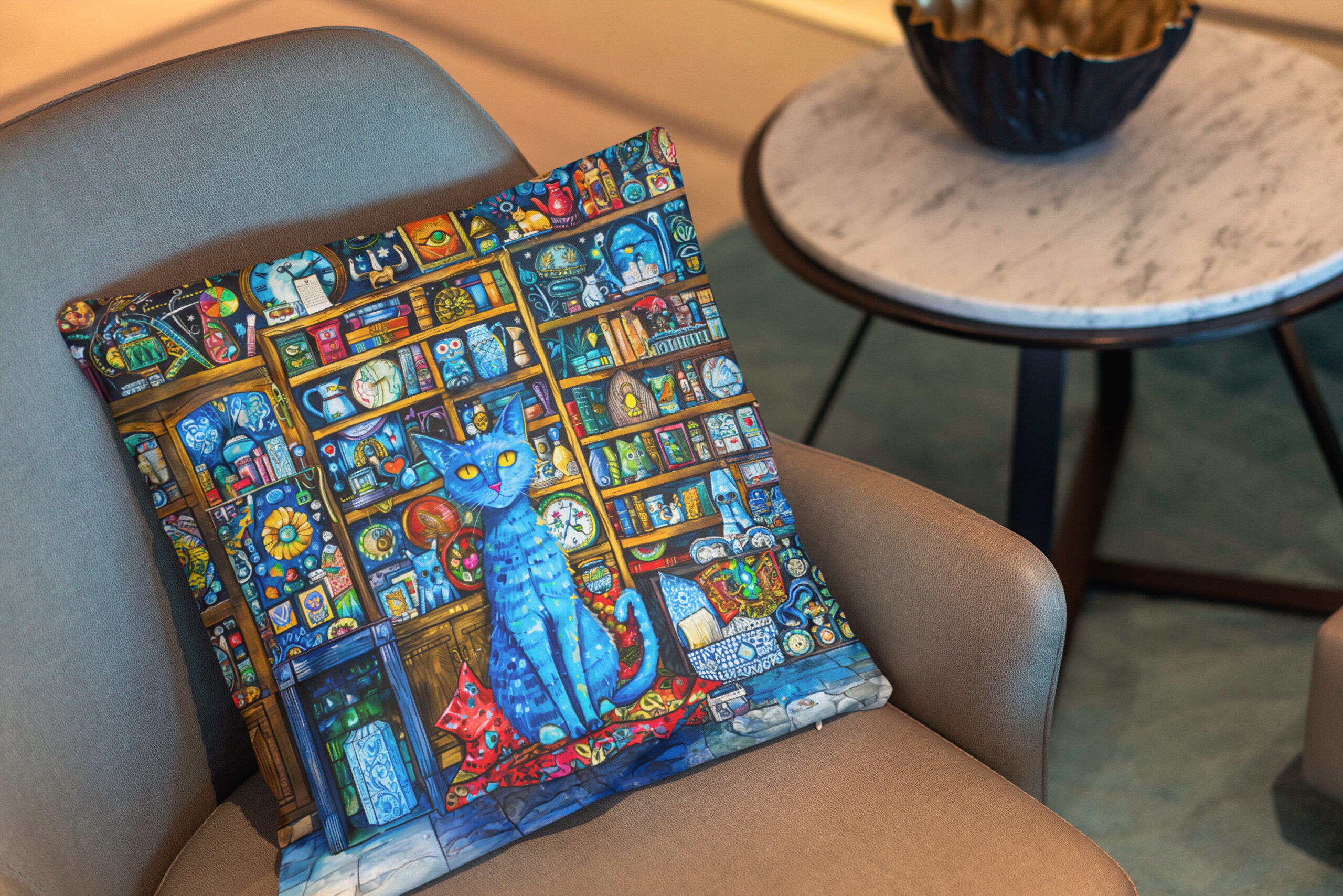Kissen: Blue Cat by Colorful Shelf - Imagen 2