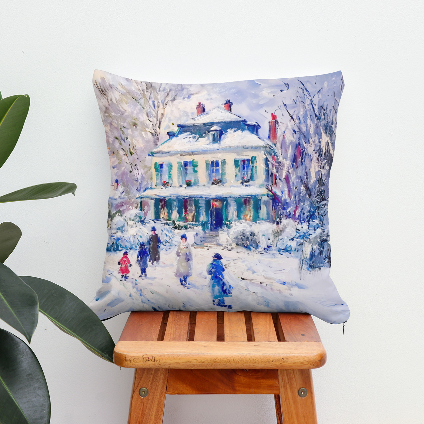 Kissen: Impressionist Garden Art Mug Winter Garden House Scene