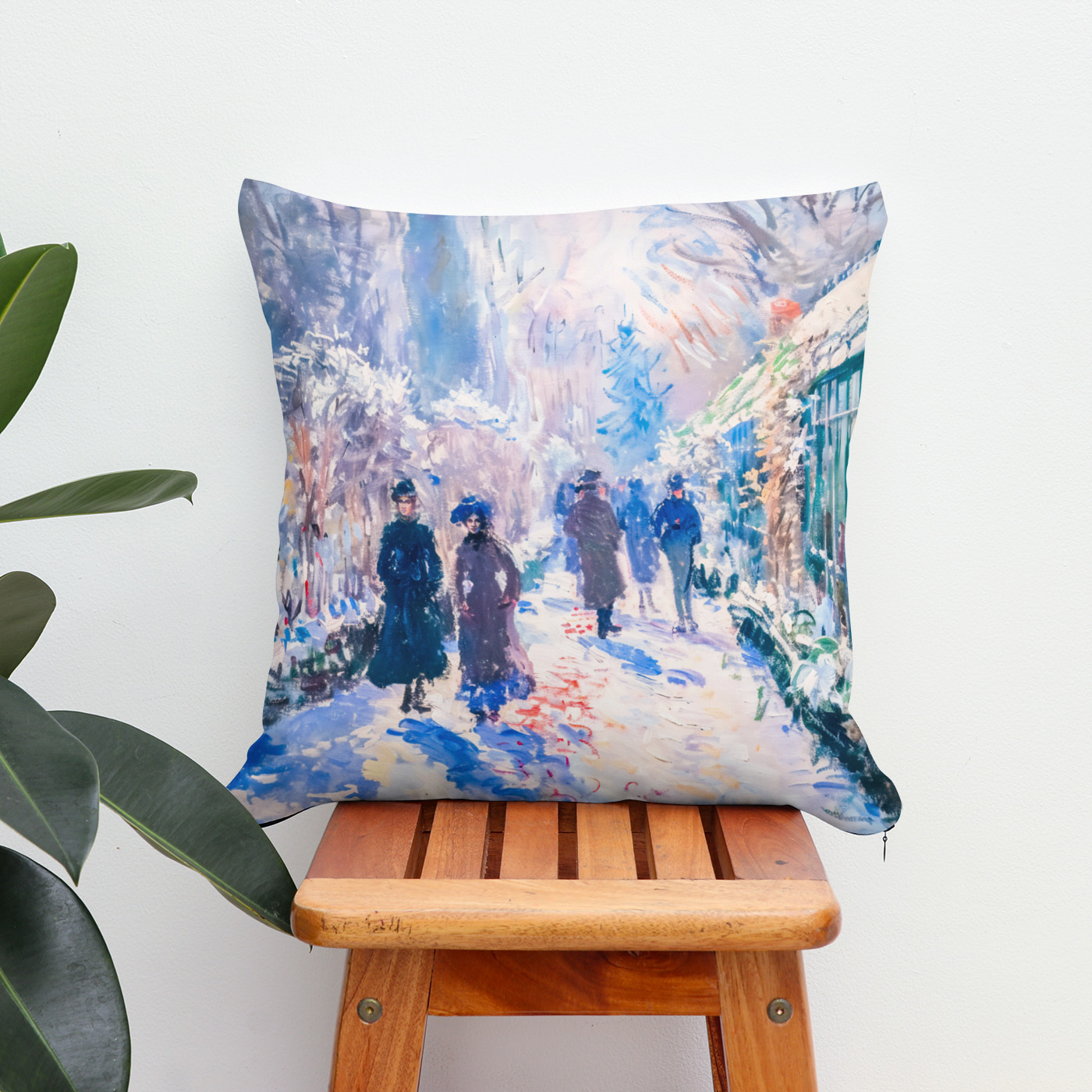 Kissen: Impressionist Garden Art Mug Winter Pathway Scene