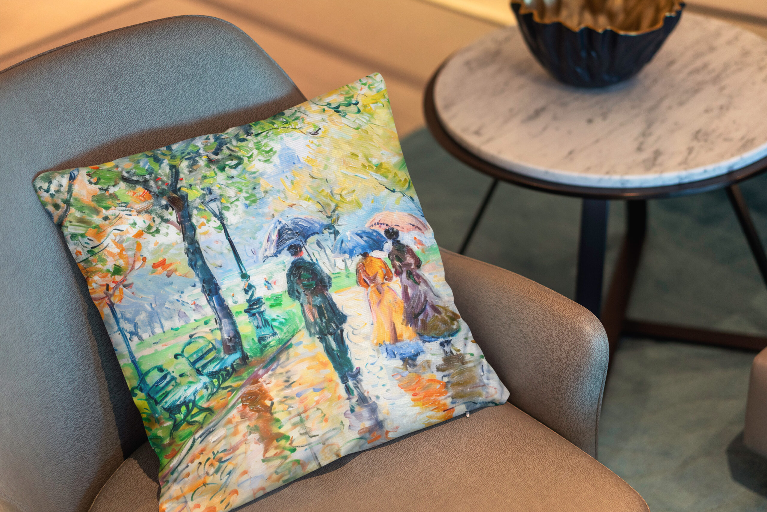 Kissen: Impressionist Garden Art Mug Rainy Park Stroll – Image 2