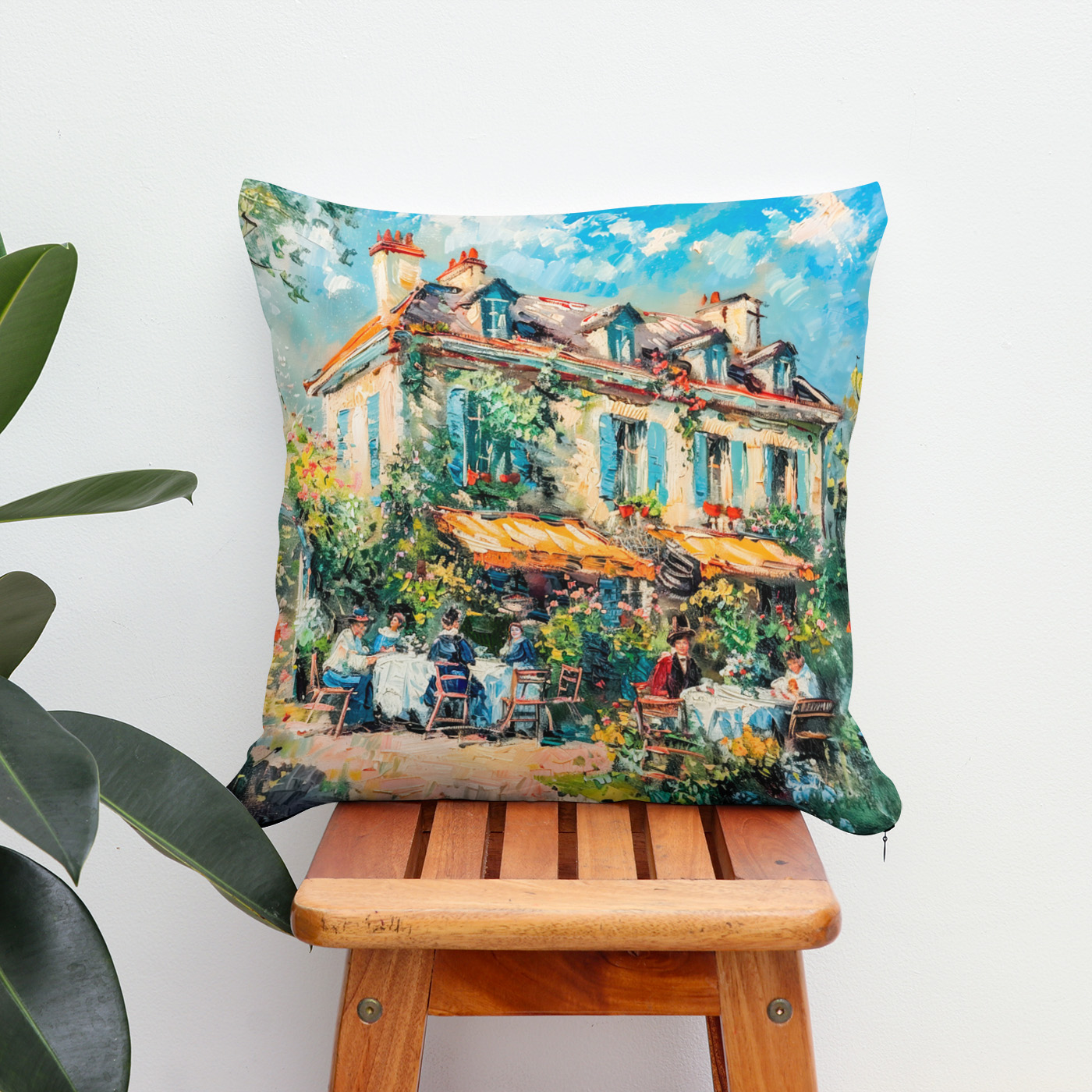Kissen: Impressionist Garden Art Mug Summer House Gathering